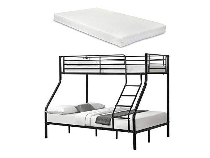 [neu.haus] Neuhaus Metall-Etagenbett - Schwarz - Mit Matratzen 200x140/90cm Kinderbett Stockbett Hochbett Metall Bettgestell
