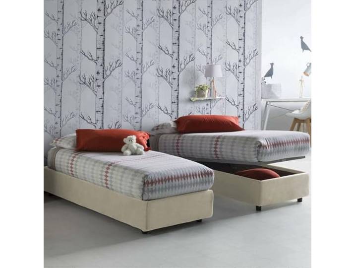 Talamo Italia - Einzelbett Ilaria, Bettkasten mit Stoffbezug, 100 % Made in Italy, Öffnung vorne, geeignet für Matratze 90 x 190 cm, Beige