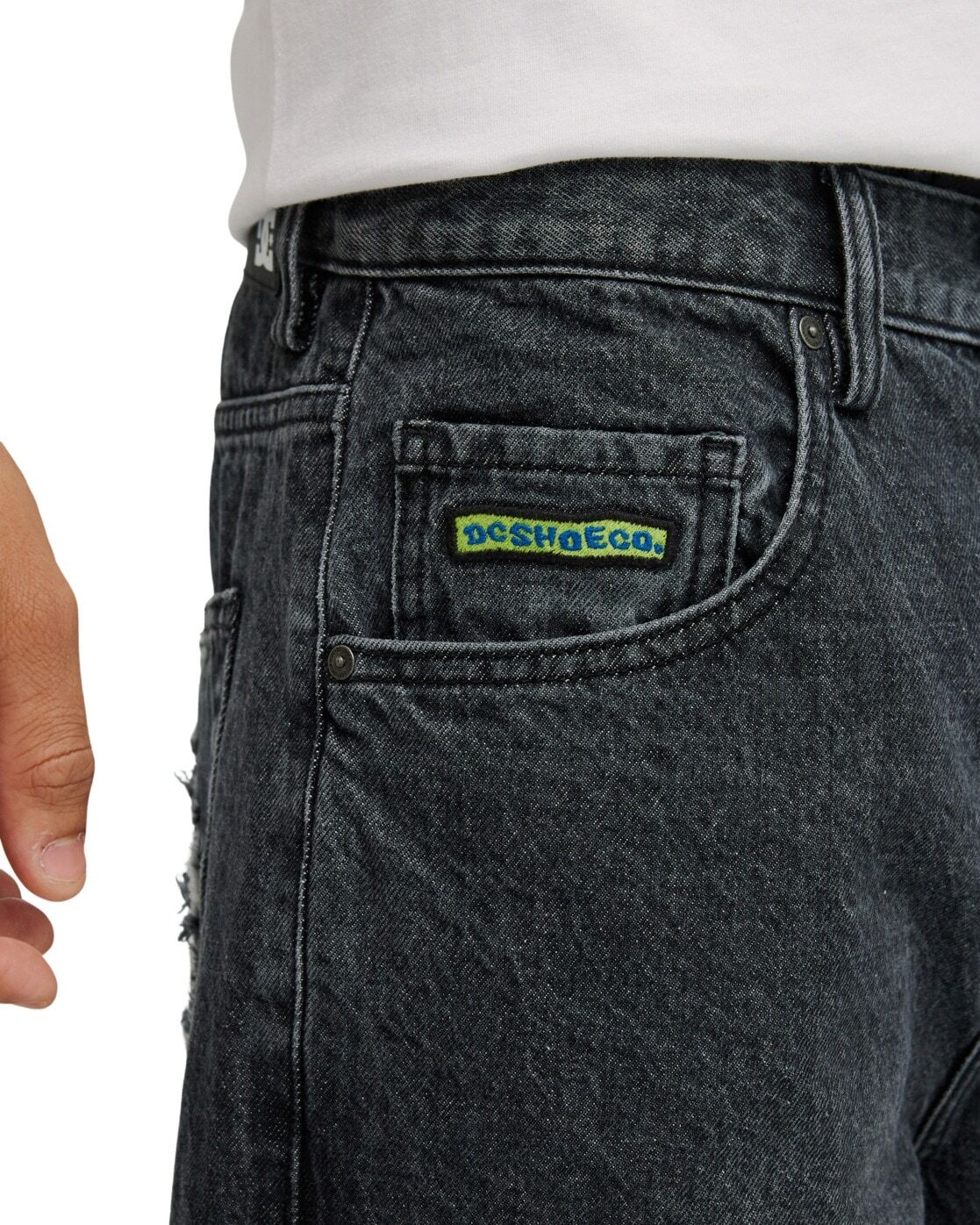 Weite Jeans DC SHOES "Baggy Denim Destroy", Herren, Gr. 38(XXL) / Länge 34(L), Normalgrössen, grau (schwarz), Obermaterial: 75% Baumwolle, 25% Baumwolle., Jeans Weite Jeans schwarz 38(XXL) / Länge 34(L), Normalgrössen