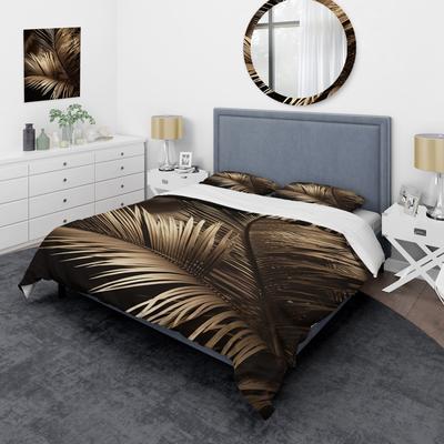 DESIGN ART Designart - Sepia Serenity Palm Leaves I - Palms & Palm Trees Bed Cover Sets - Traditional Bed Sets With Shams