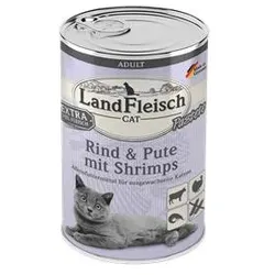 LandFleisch Adult Pastete mit Rind+Pute+Shrimps | 6x 400g Katzenfutter