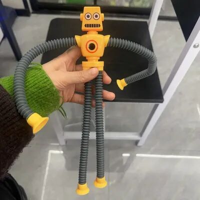 Perfect Picks Market Pop Tube Robot Sensory Fidget Toy With Suction Cups For Kids Stress Relief Play yellow Without Light