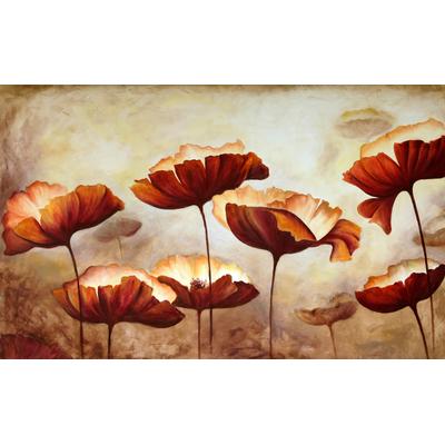 Fototapete PAPERMOON "MOHNBLUMEN-MALEREI RETRO VINTAGE BLUMEN DEKOR MUSTER", bunt, B:5m L:2,8m, Vlies, Tapeten