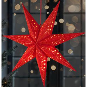 BRUBAKER Weihnachtsstern 77701, 3D Stern, rot, beleuchtet mit 10 LEDs, Batterie, Timer, aus Papier, Ø 60 cm