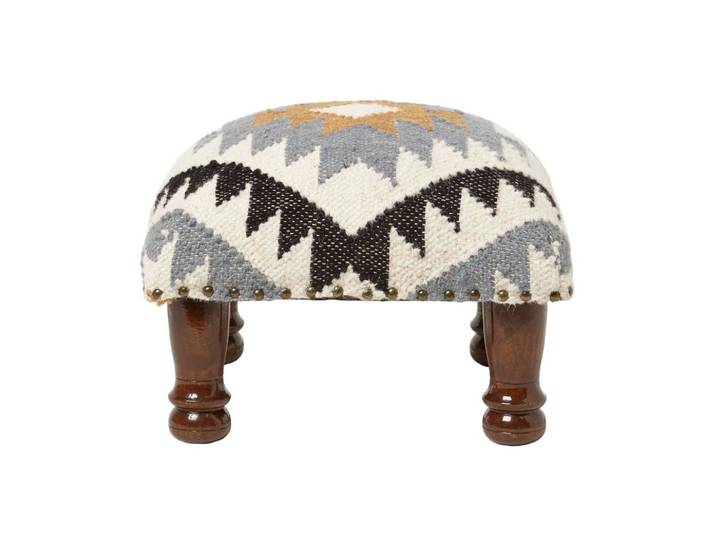 KELIM-HOCKER Agra mit Holzbeinen, Ethno-Muster, 40/40/25 cm