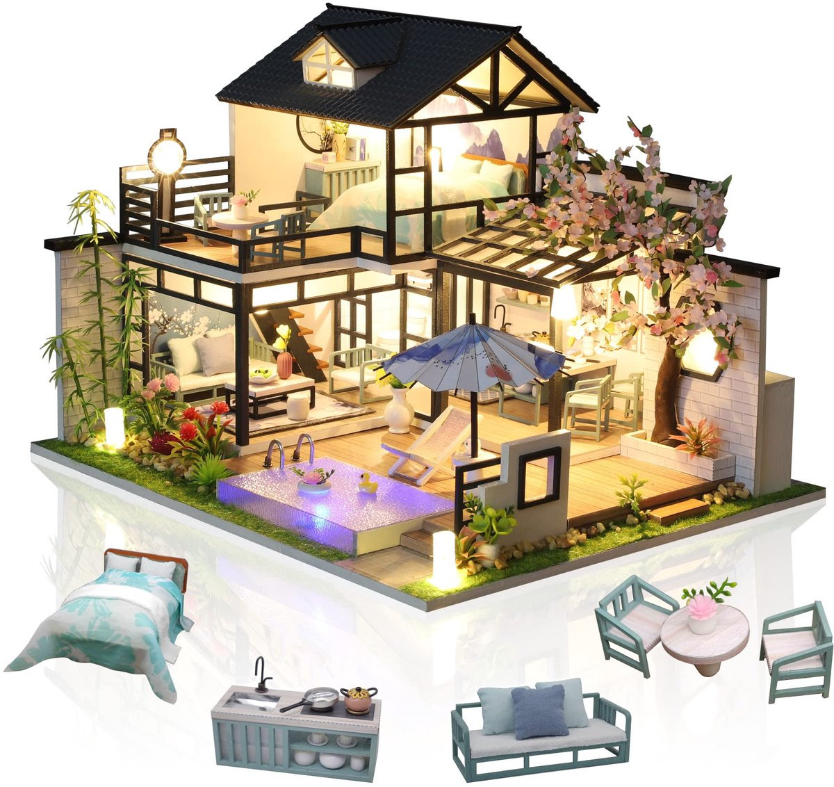 Ibenzoa DIY Miniatuurhuis Kit voor Volwassenen met Meubel en Muziekaccessoires
