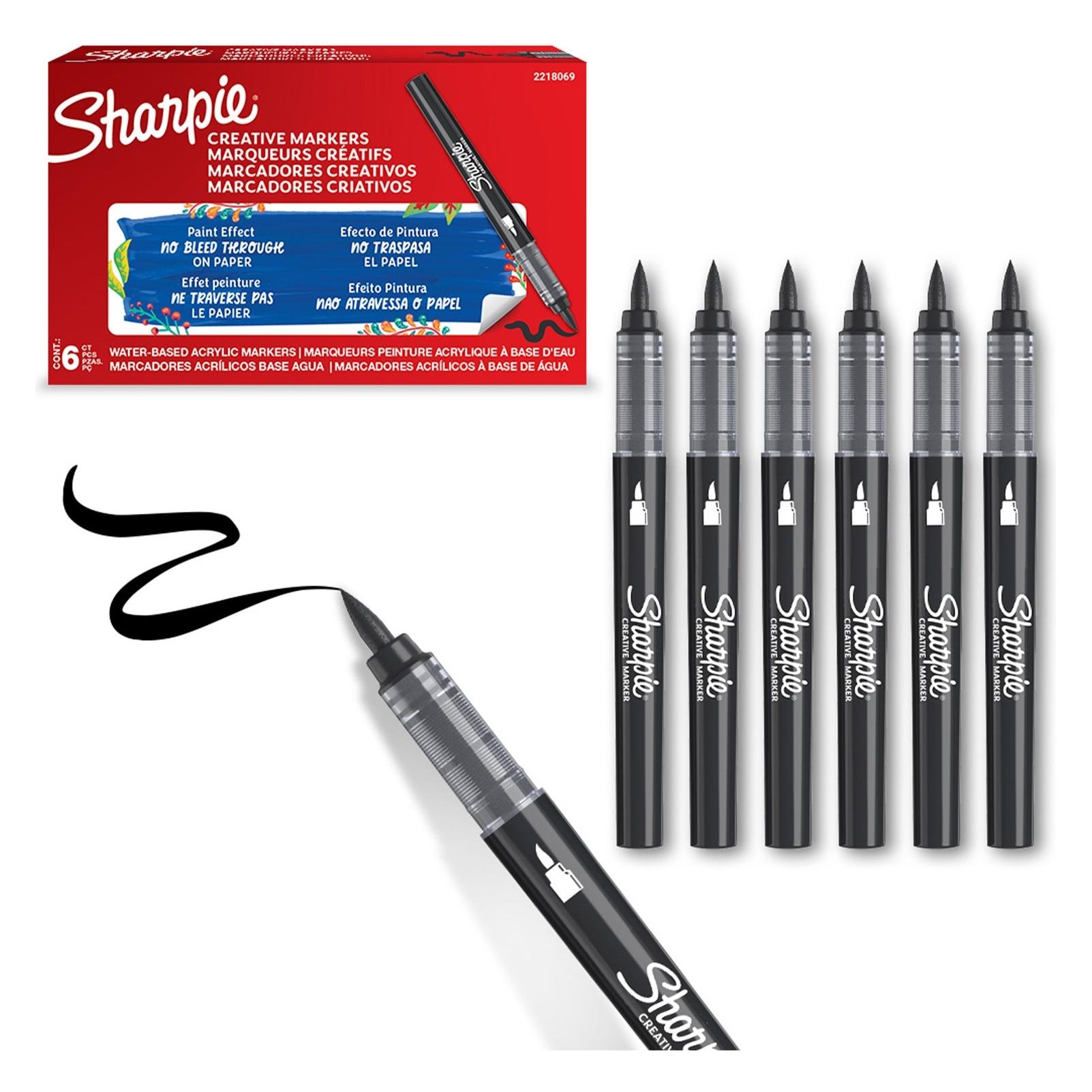 Sharpie - Creative Marker Acrylic Paint Pens - Brush Tip Water-Based Paint Markers - Black - 6 C... (6x) (2218069)