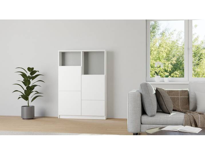 Stylishes Highboard MDF Beschichtet MDF Weiß matt
