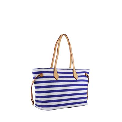 Schultertasche "Bademeister", Damen, Gr. B/H/T: 45cm x 27cm x 15cm onesize, blau, Baumwolle, COLLEZIONE ALESSANDRO, Taschen Schultertasche, mit echt Leder Henkeln