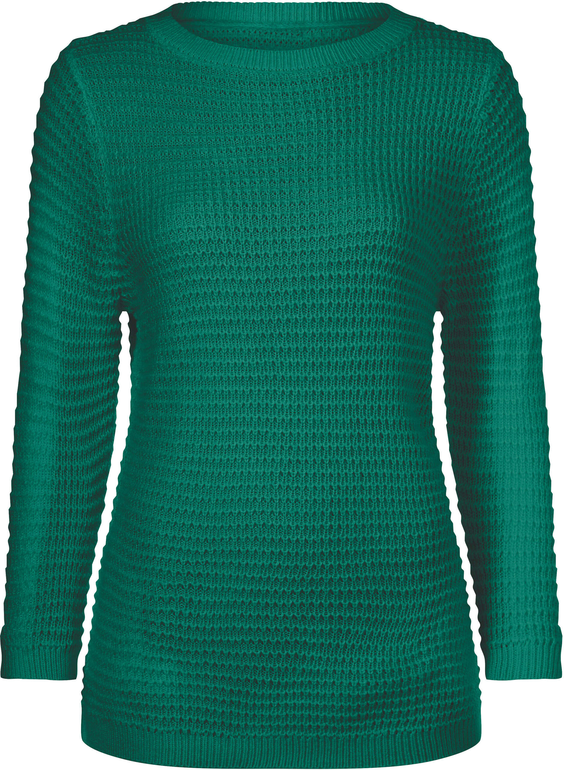Sieh An! Longpullover SIEH AN "3/4-Arm-Pullover 3/4 Arm-Pullover mit U-Boot-Ausschnitt", Damen, Gr. 52, smaragd, Sportlich, U-Boot-Ausschnitt, Pullover Longpullover