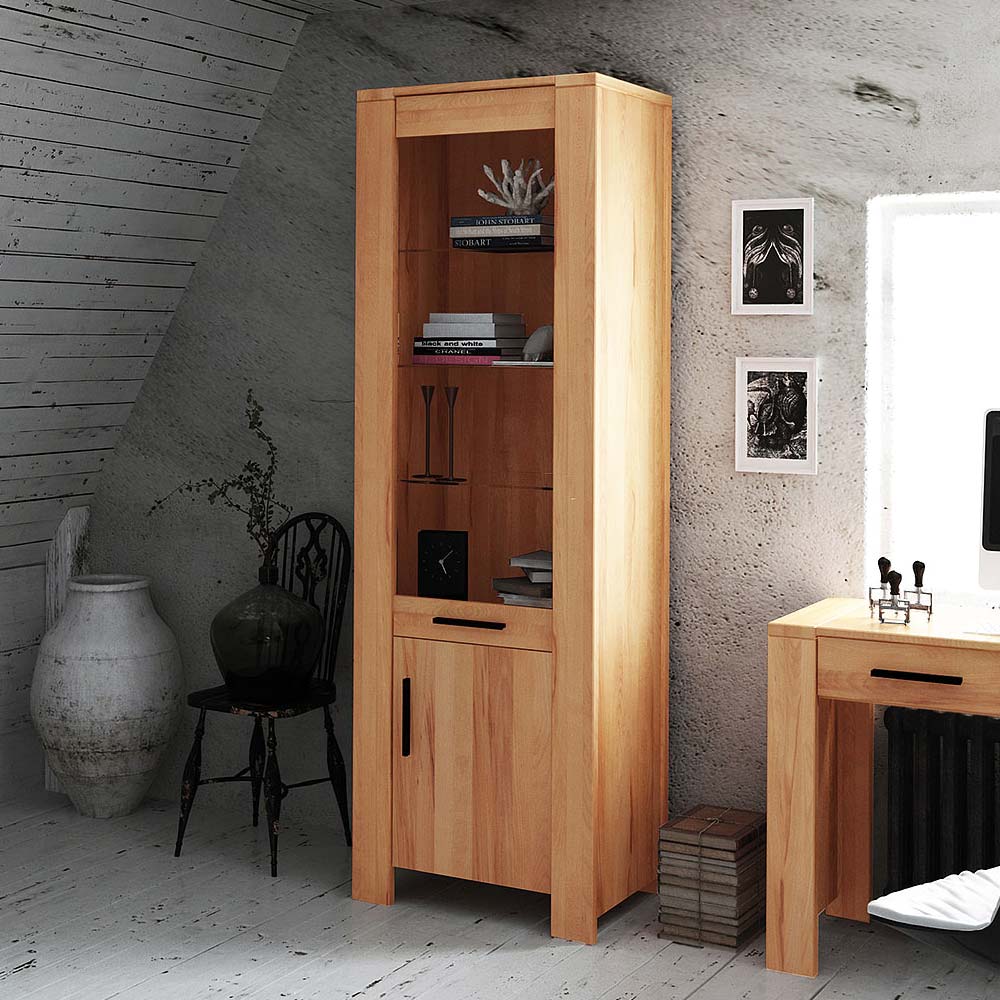 Pharao24.de Standvitrine aus Kernbuche Massivholz 205 cm hoch