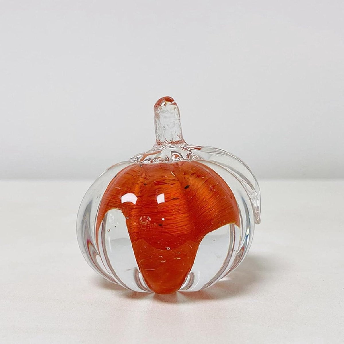 Handgemaakt glazen beeldje oranje pompoen - Geblazen kristal glas ornament voor tafeldecoratie