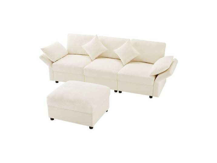 SOFTWEARY Ecksofa L-Form, L-förmig, mit Hocker, Zierkissen, Armlehnen verstellbar, Chenille