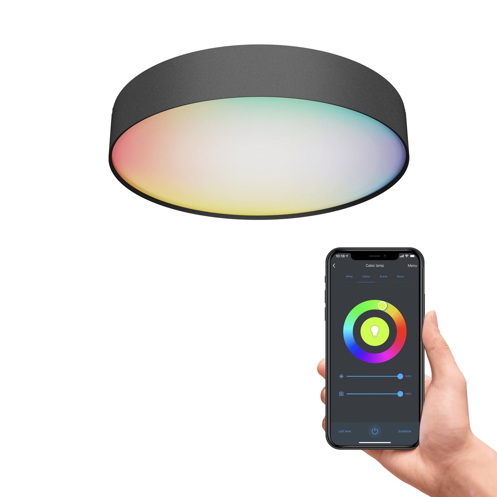 Calex Smart plafondlamp RGB en warm wit, WiFi, dimbaar, zwart, diameter: 30 cm