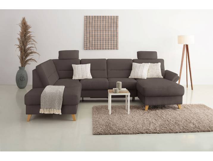 Wohnlandschaft, Dunkelbraun, 303x213 cm, 100% Polyester, Ottomane Links, Klassisch, Home-affaire