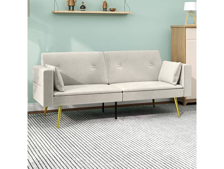 HOMCOM Canapé-lit 2 Places Velours Beige Dossier Réglable