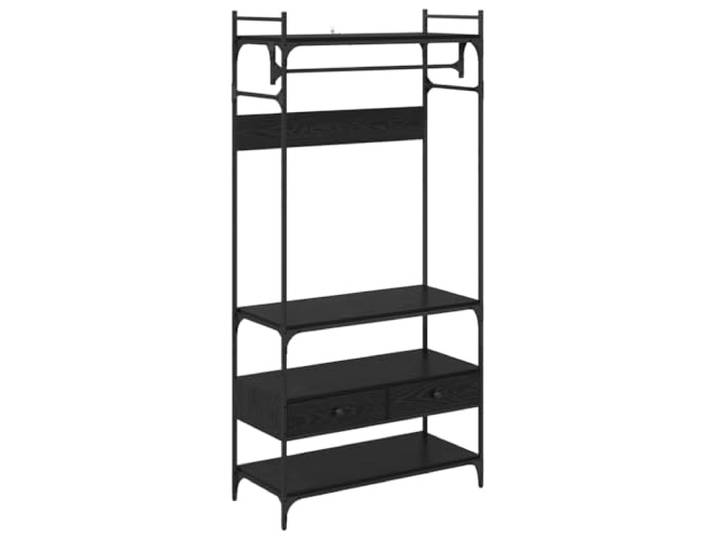 Kleiderschrank Schwarz Eichen-Optik 89 x 39 x 184.5 cm Industrieller Stil, Holzwerkstoff, Stahlgriffe, mattes Finish, Fächer, Regale, Kleiderstangen, Schlafzimmer