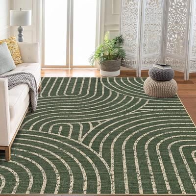 Garvee Modern Abstract Vintage Rainbow Easy Jute Area Rug
