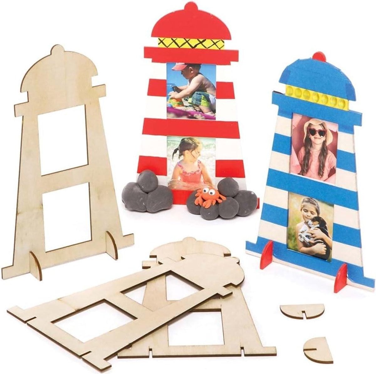 Set van 4 houten fotolijsten voor kinderen om zelf te personaliseren