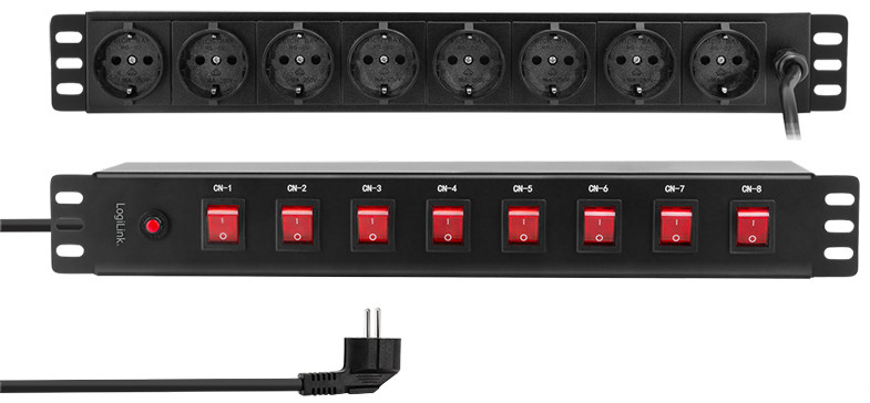 LogiLink Professionele 19-inch stekkerdoos PDU8D01 met 8 individuele schakelaars