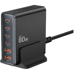 Tech-Protect DC80W-GAN 6-PORT PD80W/QC3.0 Ladestation – Schwarz
