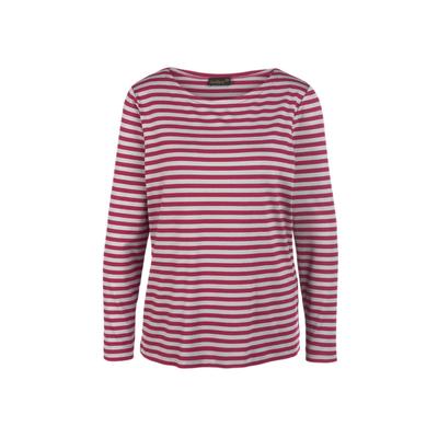Longpullover GOLDNER "Jerseyshirt mit Streifenmuster", Damen, Gr. 48, grau (winterrot, grau), Obermaterial: 95% Viskose CV. 5% Elasthan EL., eng Tubular, Pullover Longpullover, Bunt gewirkter und dadurch farbbeständiger Ringel