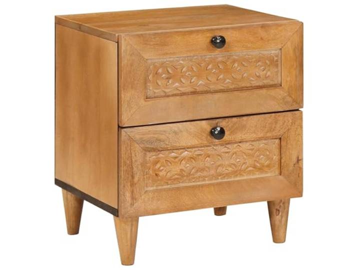 Fisinber Nachttisch Hellbraun 40x33x46 cm Holzwerkstoff 2 Schubladen Kompakter Nachtschrank für das Schlafzimmer mit stabilen Beinen aus Mangoholz und geschmeidiger pflegeleichter Oberfläche.