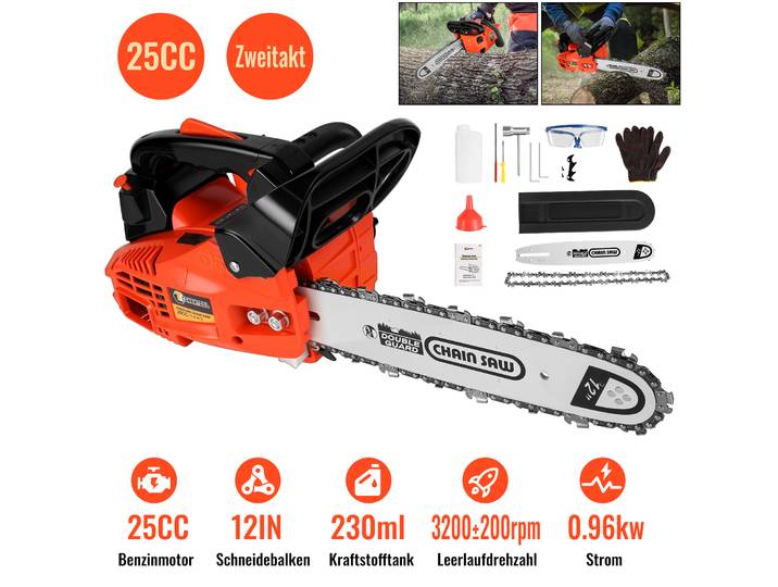 CONENTOOL 25CC tronçonneuse à gaz 12 pouces scie à chaîne électrique, tronçonneuses à essence à 2 temps tronçonneuses à essence outil de jardin pour la coupe
