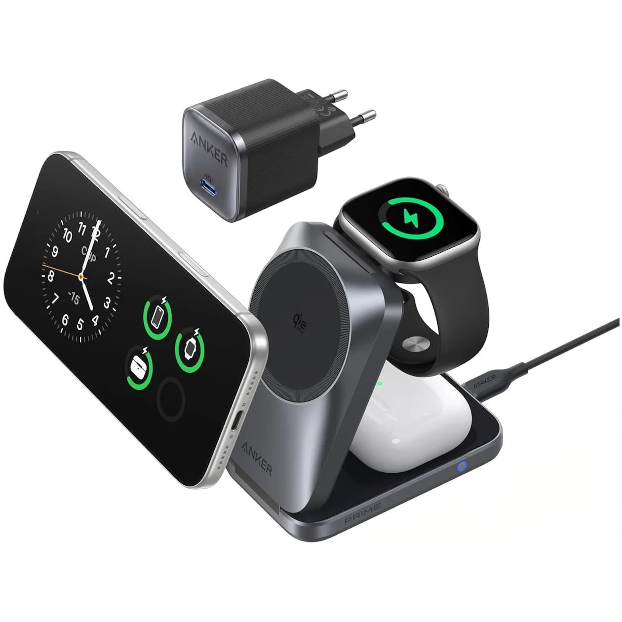 Anker MagGo Wireless Charger Cooling 25W Foldable 3-in-1 Oplader Zwart