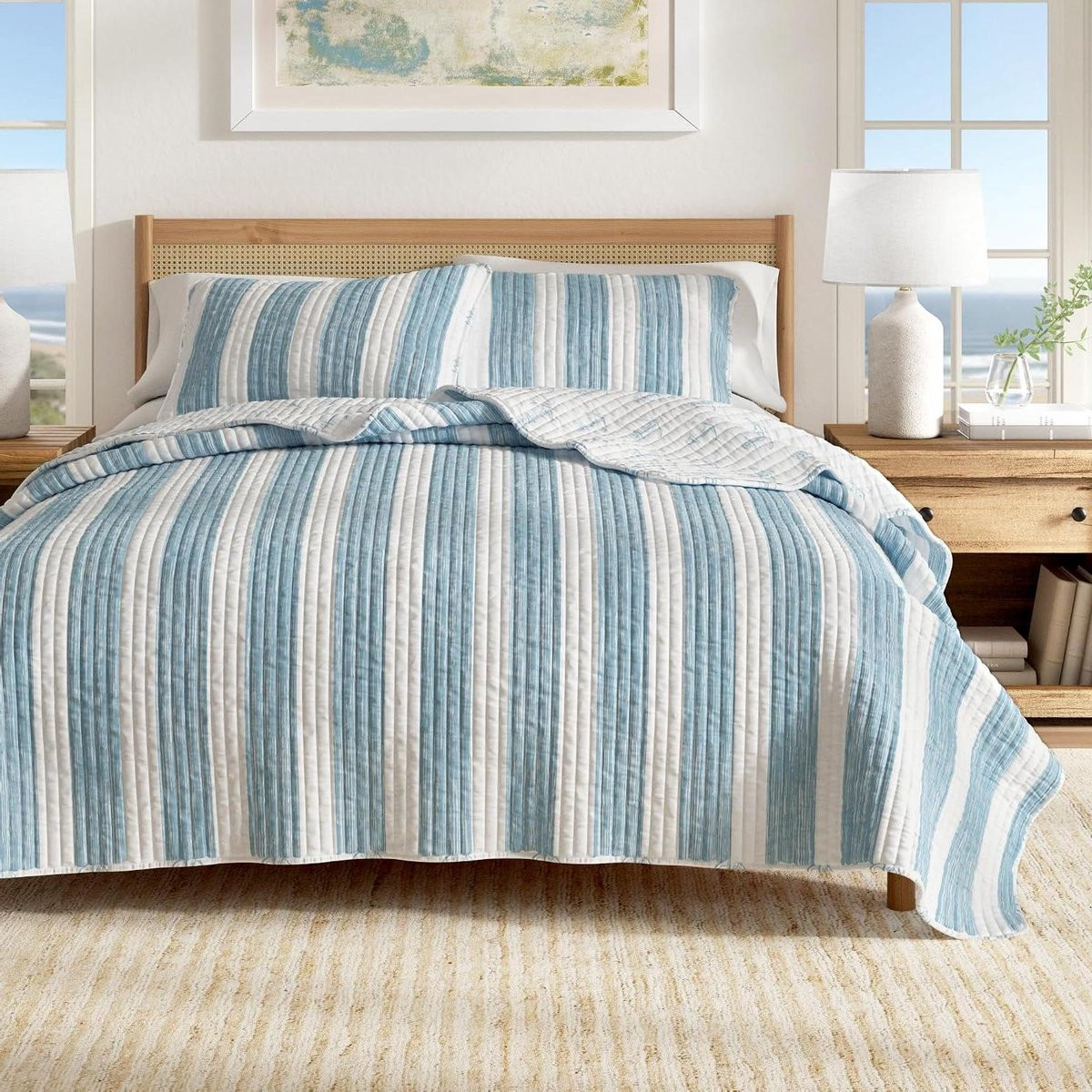 Dekbedovertrekset Kust met Sprei - Omkeerbaar Ontwerp - Blauw Anker - King California King