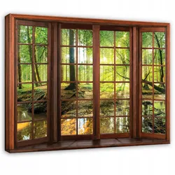 LEINWANDBILD 3D-Fenster Wald Grün 120x80 cm
