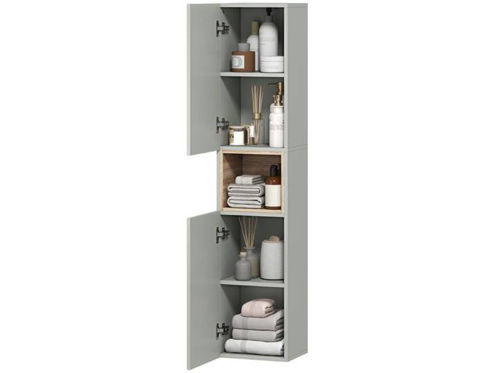 LIA Meuble colonne salle de bain meuble de rangement 2 portes compartiment et étagères réglables 30x24x140cm vert