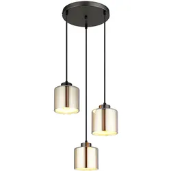 Hängeleuchte Pendelleuchte Glas verchromt schwarz-chrom Hängelampe Höhenverstellbar, Metall, 3x E27 Fassungen, DxH 33x120 cm