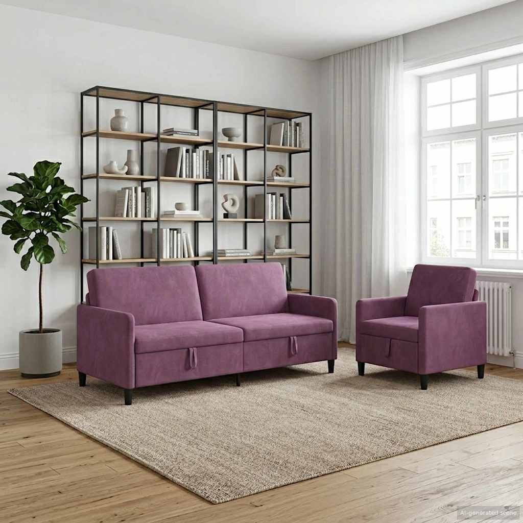 vidaXL Canapé avec rangement 2 pc Pourpre Polyester