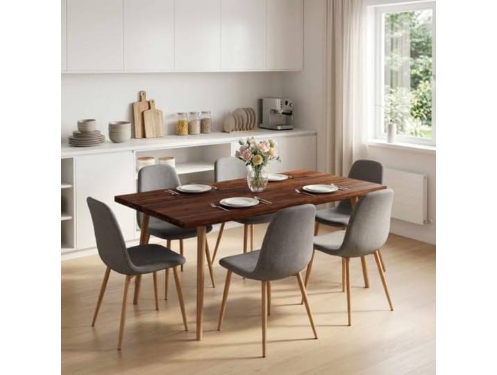 fsahslih Tischplatte Akazie Massivholz 140x60x3,2cm Dunkelbraun Baumkante Elegante Holzplatte mit Unikat-Maserung fuer Esszimmer und Home Office, sofort einsatzbereit auf jedem Gestell.