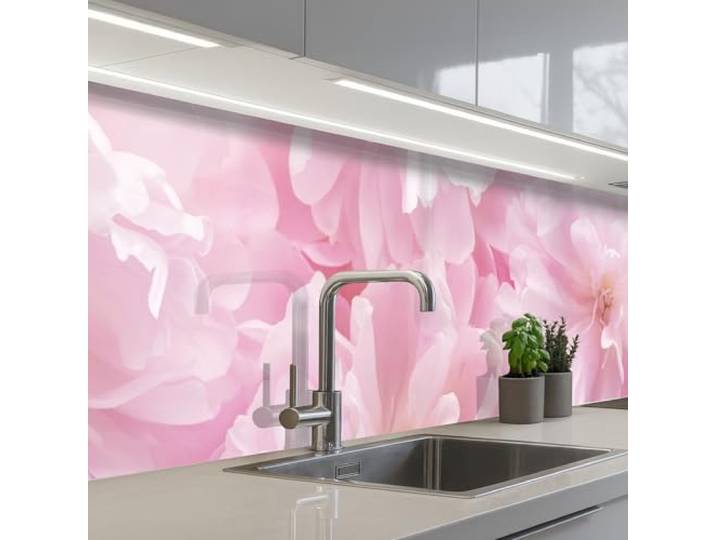 KitchenYeah© Küchenrückwand Selbstklebende Kitchen Wall Protector Küchen 80x400 cm - Rückenwand Küchenfronten Küchenrückwände Küche Wand Blütenpracht - Blumen - Rosa - Pfingstrose