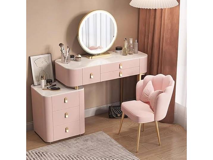 TAITUTE Schminktisch Mit Schubladen, Kosmetiktisch Set Mit Spiegel & Hocker, Schlafzimmer Make Up Tisch Schminkkommode Frisierkommode für Schminkraum