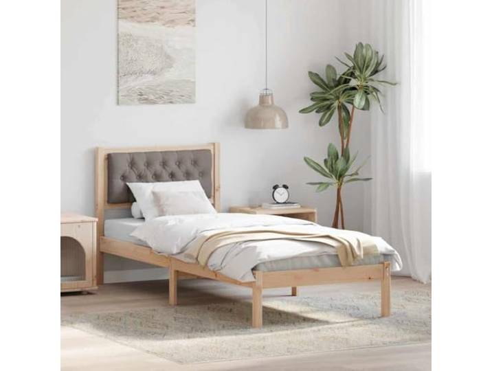 WDGJJFECNMUEHI Massives Kiefernholz modernes Bettgestell 75 x 190 cm Braun Bettgestell mit gepolstertem Kopfteil Taupe 75x190 cm Massives Kiefernholz Lattenrost Modernes Einzelbett