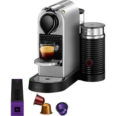 NESPRESSO Kapselmaschine "XN761B CitiZ & Milk von Krups", silber (silberfarben), B:26,7cm H:34,3cm T:38,8cm, Kaffeemaschinen, inkl. Aeroccino Milchaufschäumer, Willkommenspaket mit 7 Kapseln