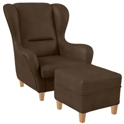 Sofia Ohrensessel mit Hocker   Design Kunstleder Nougatbraun