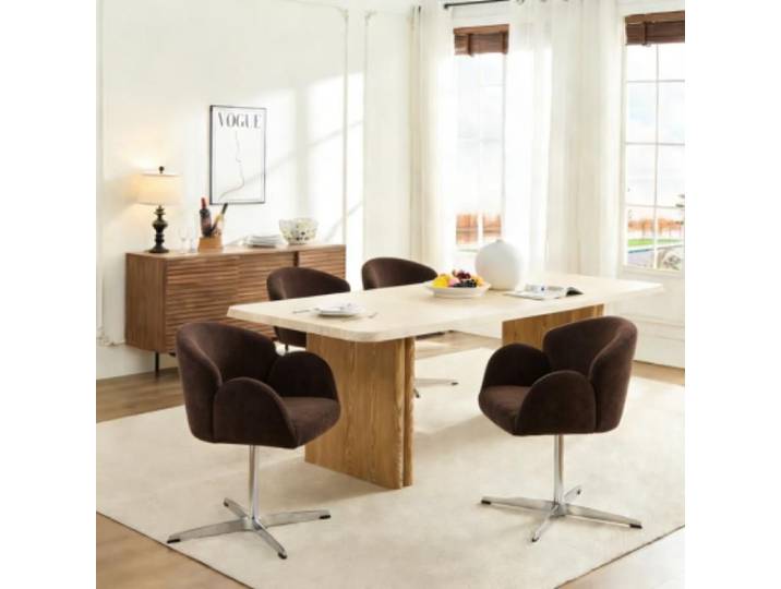 Chaise de salle à manger pivotante - FUNMOON - Funmoon - Velours marron - Rotation 360° - Structure inox poli