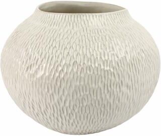 Sagebrook Home Textured Off-White Ceramic Vase - Round Decorative Flower Vase for Modern Home Decor
