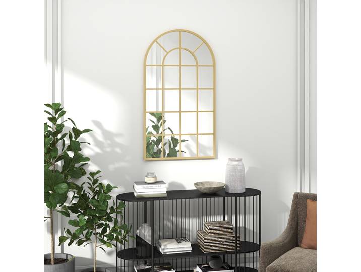 HOMCOM Miroir Mural Fenêtre 110x65cm Métal Doré