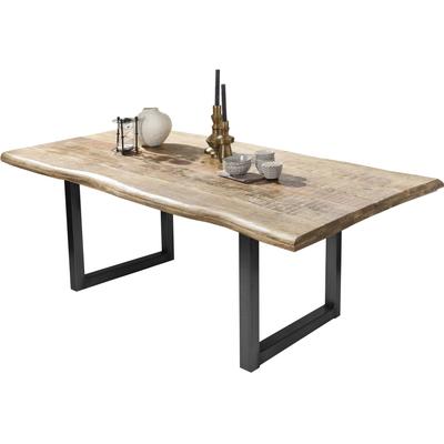 Baumkantentisch SIT "Dijon Mango Esstisch in Naturfarben mit Metall-Kufengestell", braun (natur, antikschwarz, antikschwarz, natur), B:180cm H:76cm T:90cm, Platte Mango massiv, Gestell Metall, Tische, Mango Massivholz mit Baumkante wie gewachsen &...