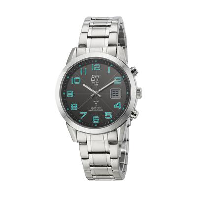 Funkuhr ETT "Gobi", silber (silberfarben, schwarz), Armbanduhren, Herren, Funkuhr, Armbanduhr, Solar, Herrenuhr, Edelstahlarmband, analog, digital
