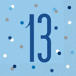 16 Servietten blau & silber Zahl 13