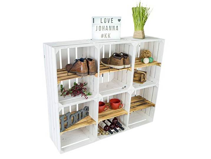 Kistenkolli Altes Land 6er Set Johanna Weiss mit geflammter Einlage Quer Weinregal Kistenregal Obstkisten Weinkisten Regalkisten Kleider/-schuhregal