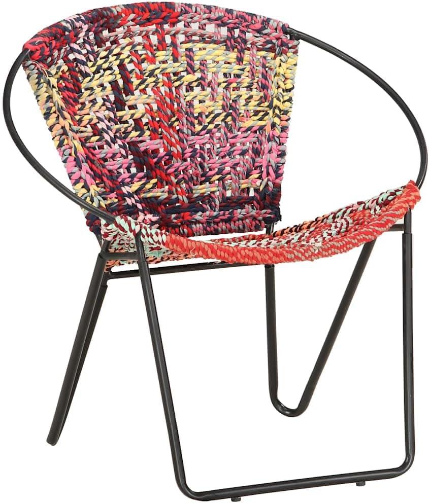 Mehrfarbiger Chindi-Sessel aus Baumwolle mit pulverbeschichtetem Stahlgestell, 69 x 69 x 69 cm, ergonomisch und handgeflochten für Wohnzimmer, Leseecke und Gäste