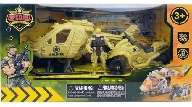 Merkpol Militair setje met helikopter en soldaatfiguur