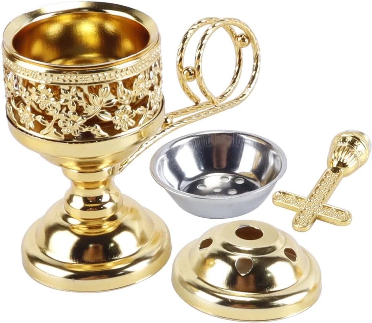 Wierookbrander met Grieks orthodox kruis design in metaal voor aromatherapie decoratie